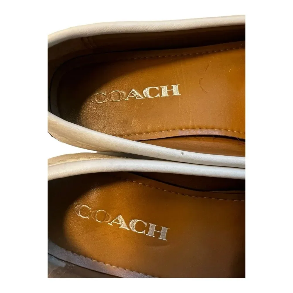Coach Women's Odette Ivory White Leather Loafers Slip-On Driving Flats, Size 5